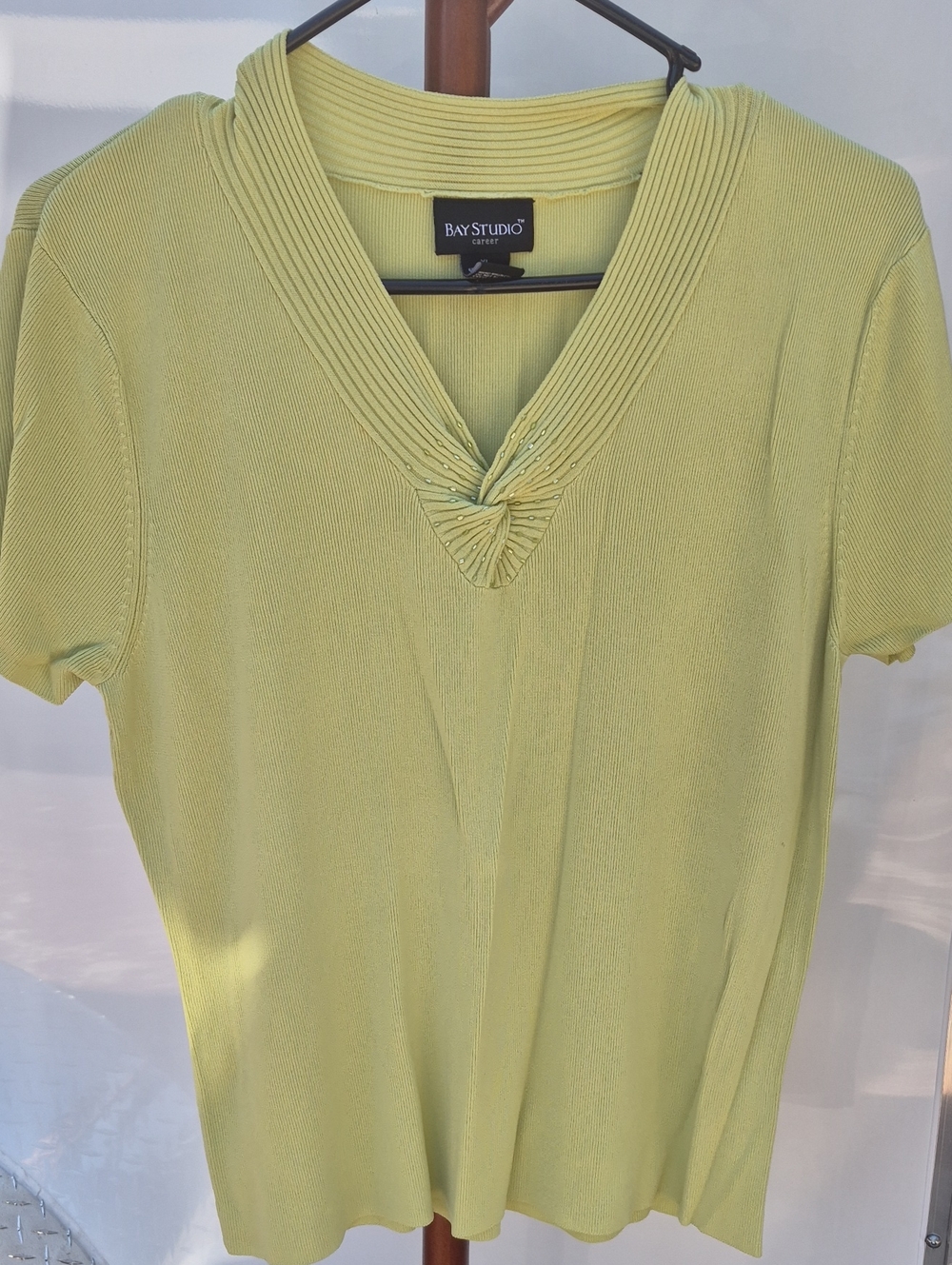 Bay Studio Lime Green Short Sleeve Ribbed V-Neck Knit Top